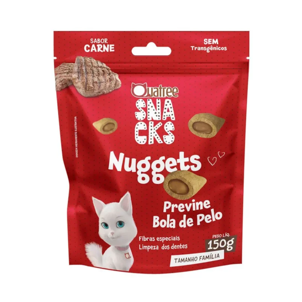 Imagem de QUATREE SNACKS NUGGETS GATO BOLA DE PELO CARNE 150G