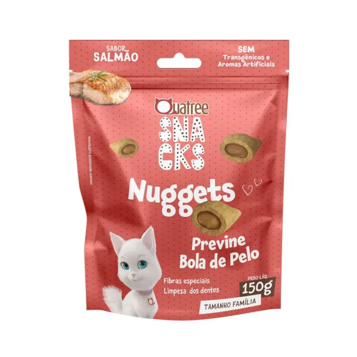Imagem de QUATREE SNACKS NUGGETS GATO BOLA DE PELO SALMAO 150G