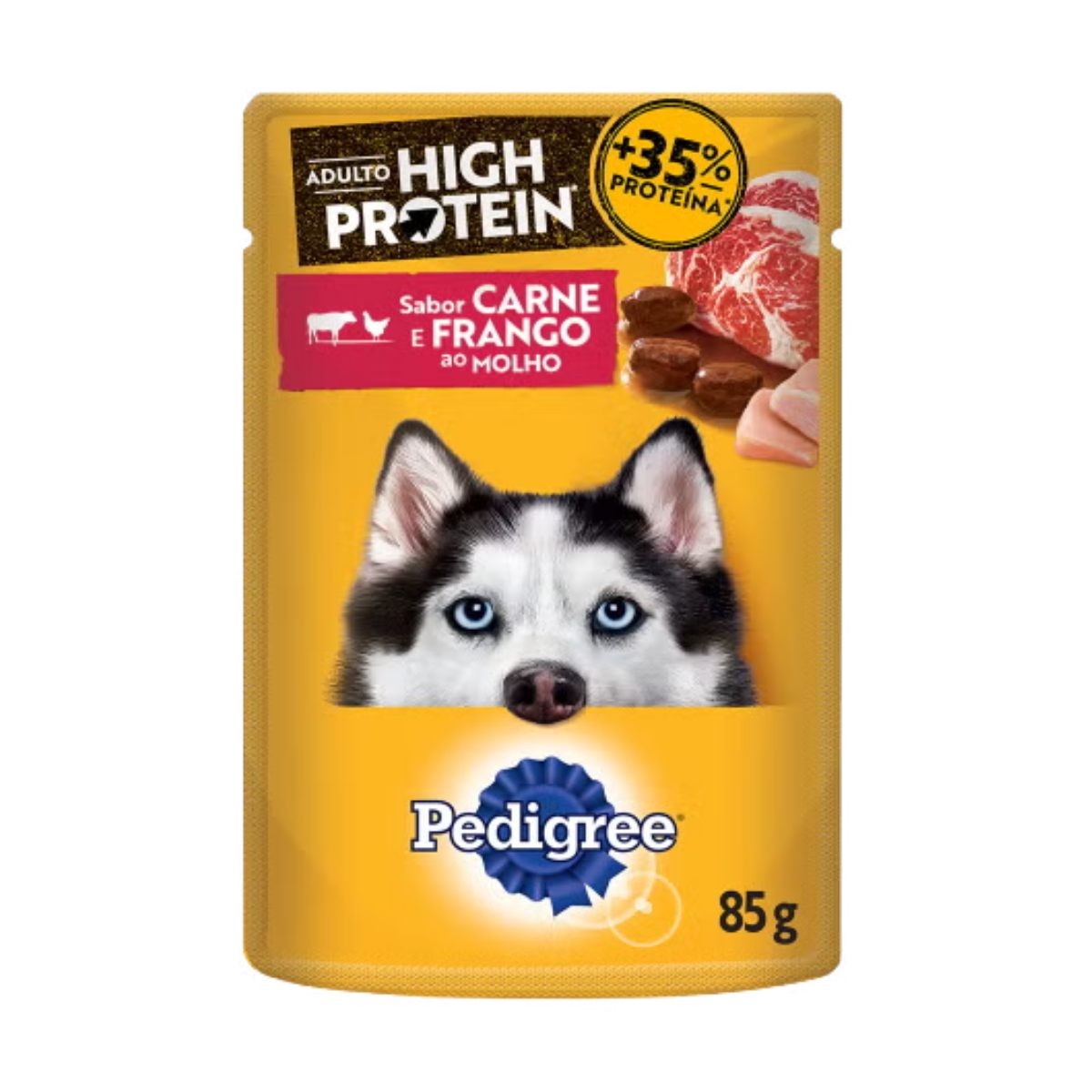 Imagem de PEDIGRE SACHE ADULTO CARNE E FRANGO HIGH PROTEIN 85G