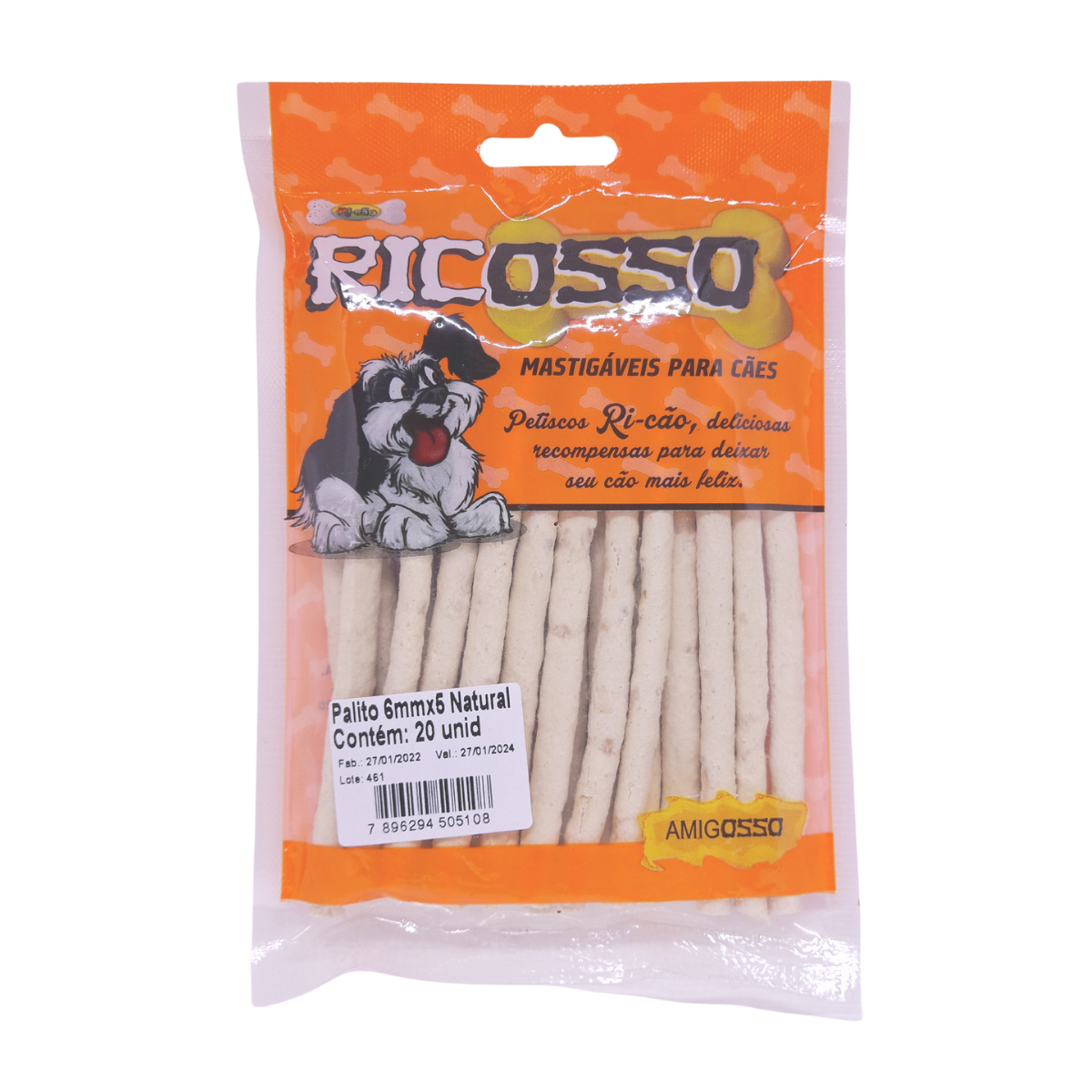 Imagem de PALITO RICOSSO 6MMX5" NATURAL CARTELA